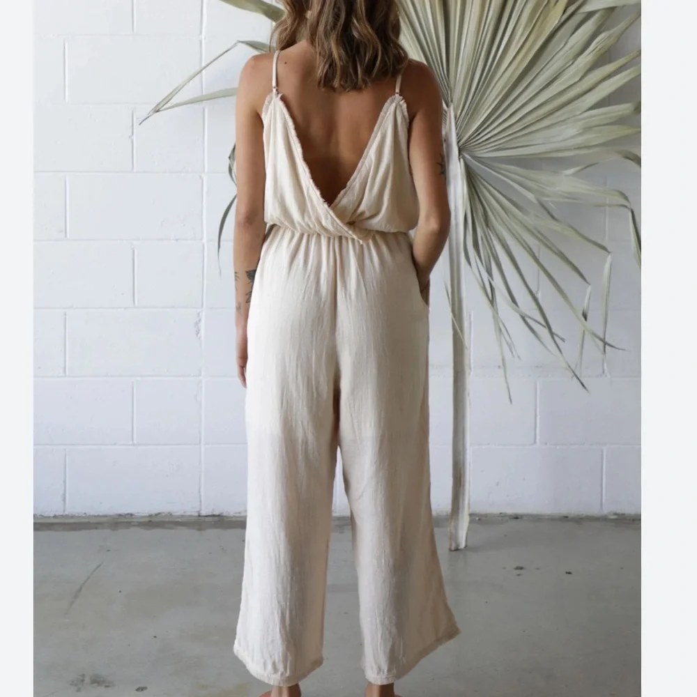 CITIZEN NOMADE SoHo Jumpsuit Crossover In Cream Bohemian Style Size Medium - Picture 2 of 7